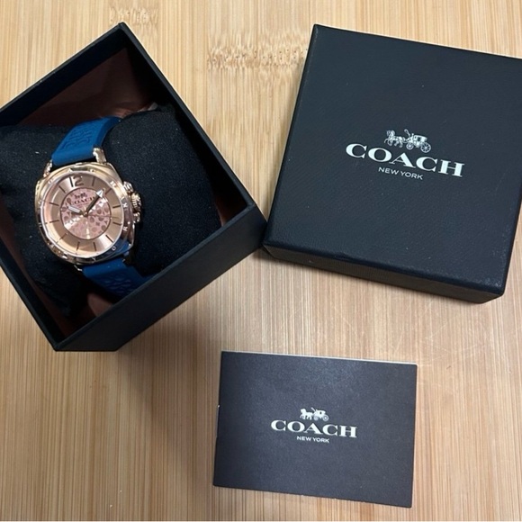 Coach Boyfriend Watch with 34mm Rose Gold Face With Teal Blue Silicone Band - Picture 5 of 5